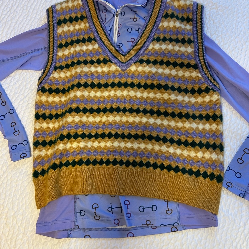 * RARE Mango Women's V-Neck Sweater Vest- color block Yellow and Purple - Picture 8 of 8